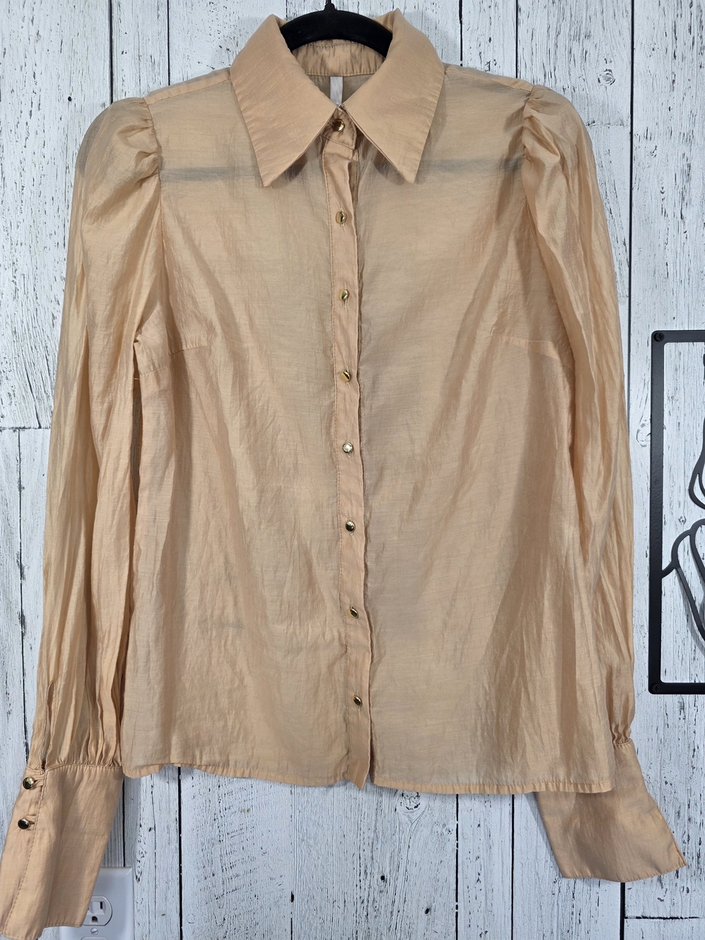 Manga Rosa Peach Sheer Viscose Puff Sleeve Blouse BR 36 Small, Office, Workwear